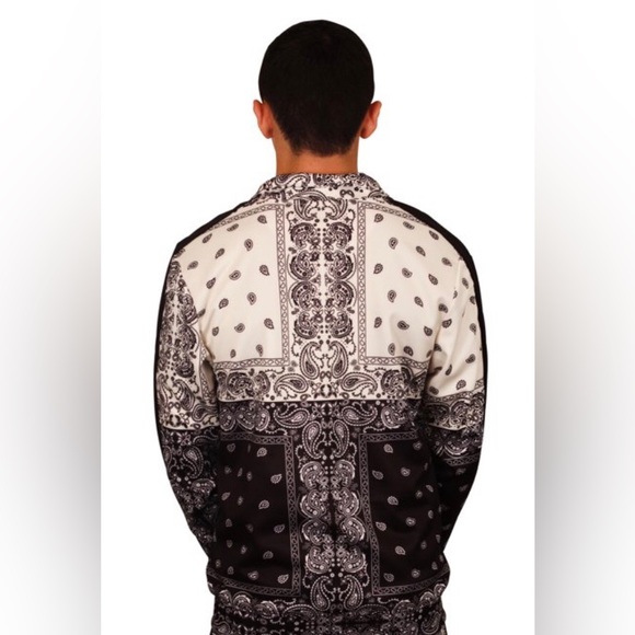 Rebel Minds Forever 21 Cream & Black paisley bandana print Large track jacket - Picture 2 of 8